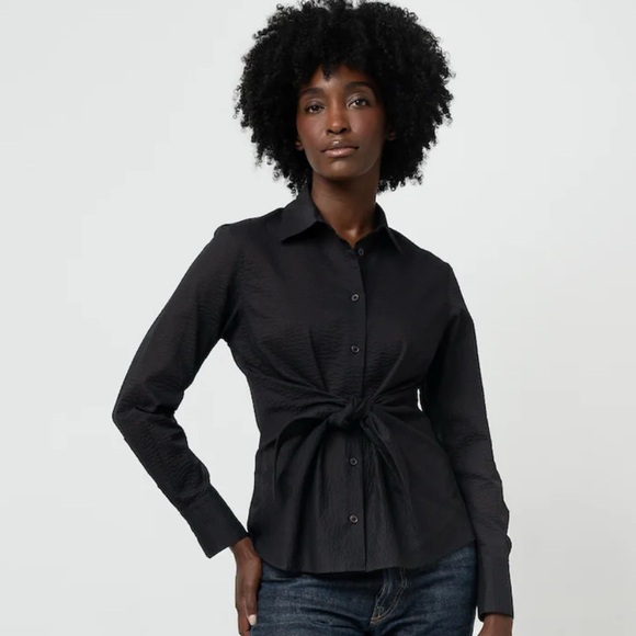 Grammar The Conjunction Shirt Women's Black Button-Up with Tie Waist 4 - Picture 5 of 6